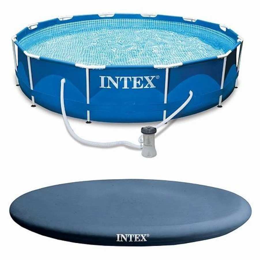 * Intex 12 X 30 Metal Frame Round Swimming Pool W/ Filter Pump & 13 Pool Cover Sporting Goods