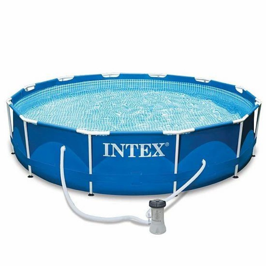 * Intex 12 X 30 Metal Frame Round Swimming Pool W/ Filter Pump & 13 Pool Cover Sporting Goods