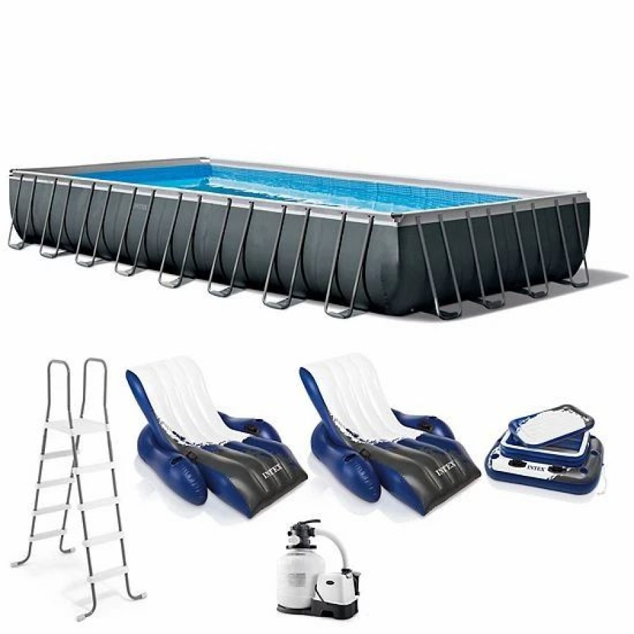 * Intex 32 X 16 X 52 Ultra Xtr Rectangular Pool W/ 2 Floating Chairs & Cooler Sporting Goods