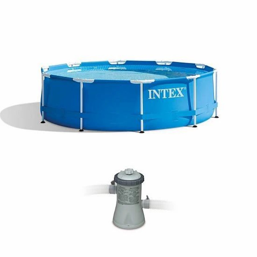 * Intex 10 X 2.5 Foot Round Metal Frame Above Ground Pool + 330 Gph Filter Pump Sporting Goods