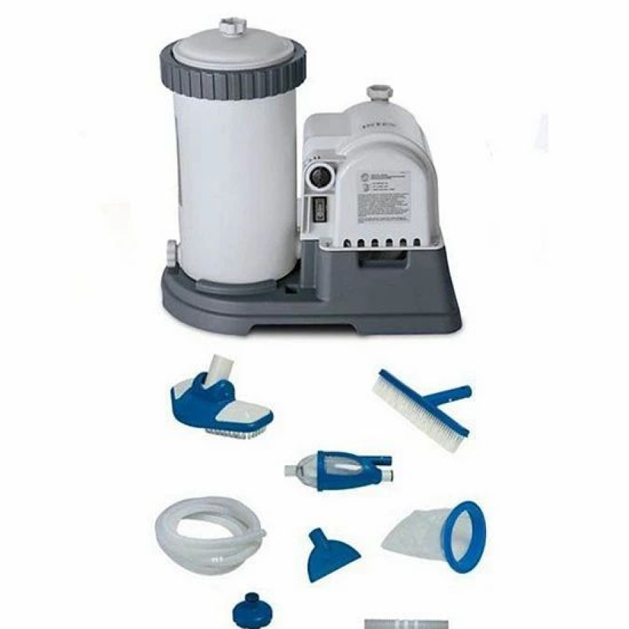 * Intex 2500 Gph Gcfi Pool Filter Pump With Timer (633T) & Deluxe Maintenance Kit Sporting Goods