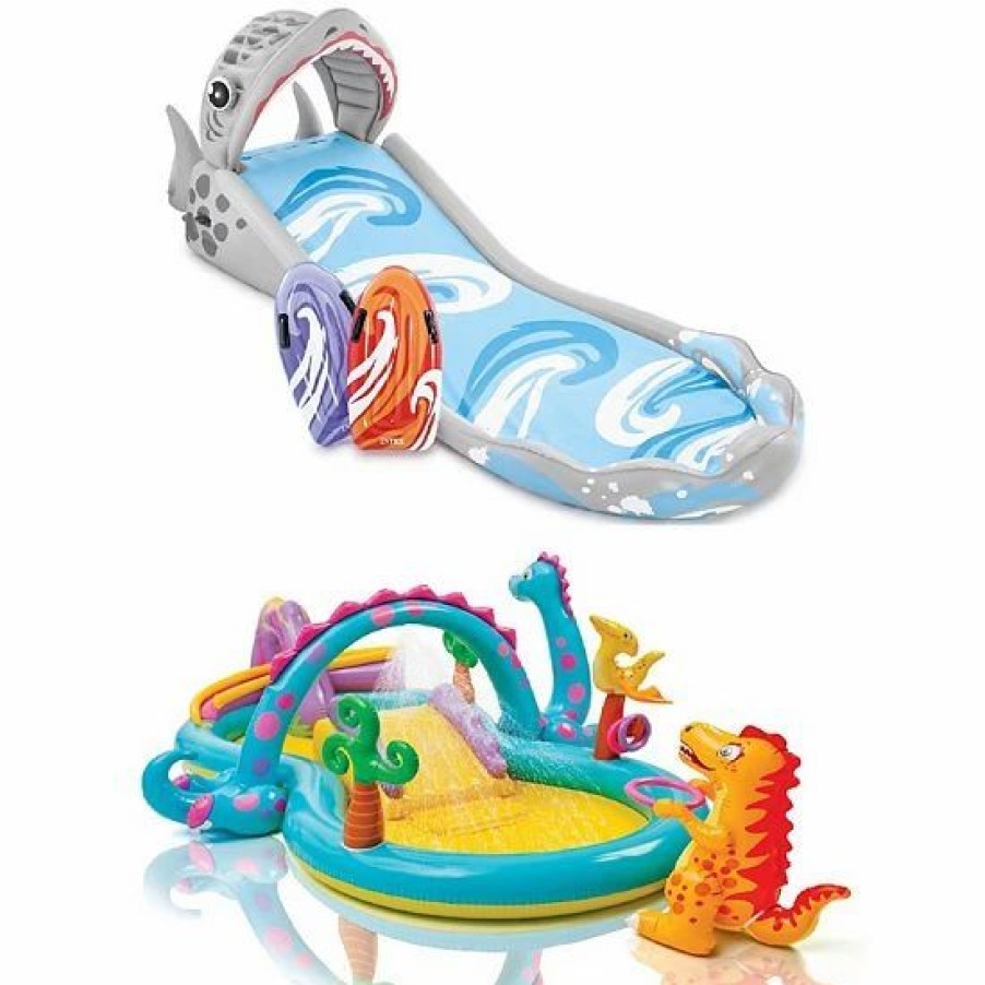 * Intex Inflatable Surf 'N Slide Kids Play Center & Dinoland Kids Play Center Pool Outdoor Play Toys