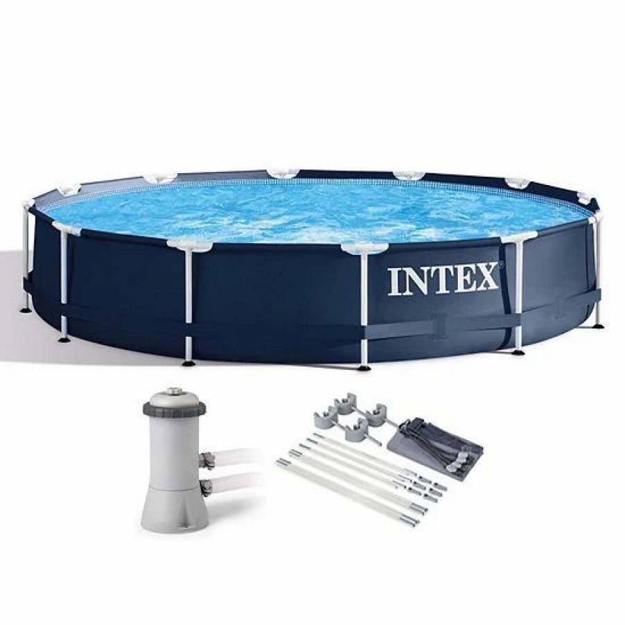 * Intex 28211St 12 X 30 Frame Round Above Ground Swimming Pool Kit With Canopy Sporting Goods