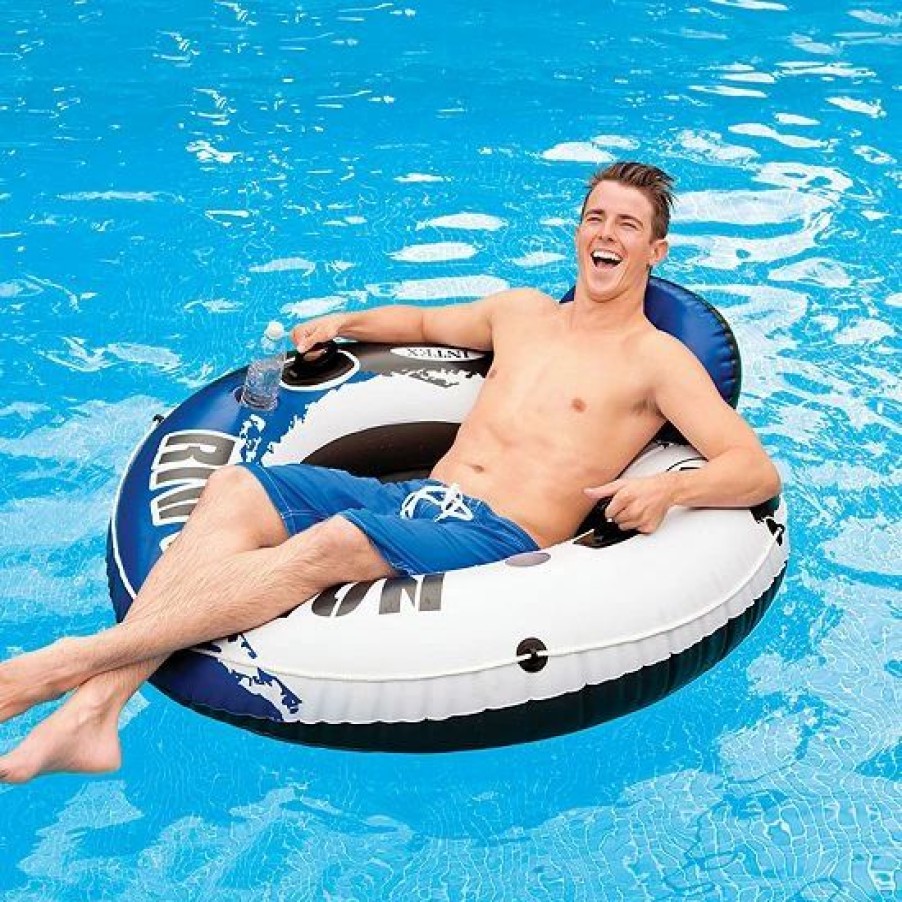 * Intex 2 Pack Of River Run 1 Person Floating Tubes And Single 12 Volt Air Pump Outdoor Play Toys