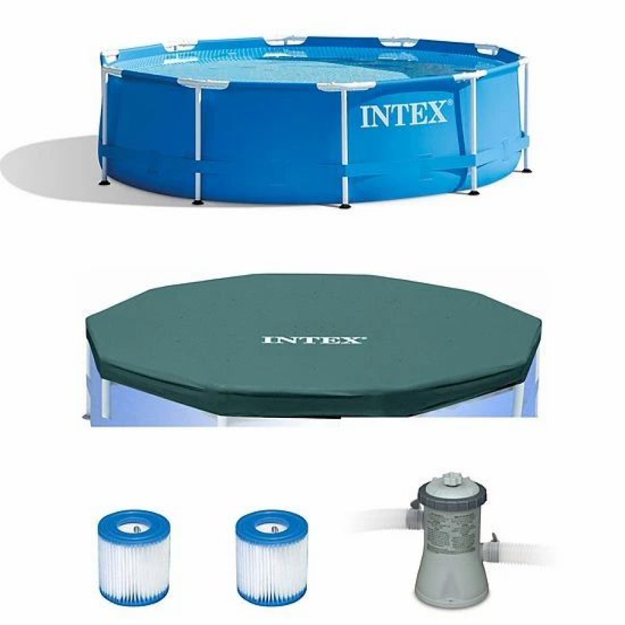 * Intex 10 X 2.5 Foot Pool + Pool Cover + Filter Cartridge (2 Pack) + Filter Pump Sporting Goods