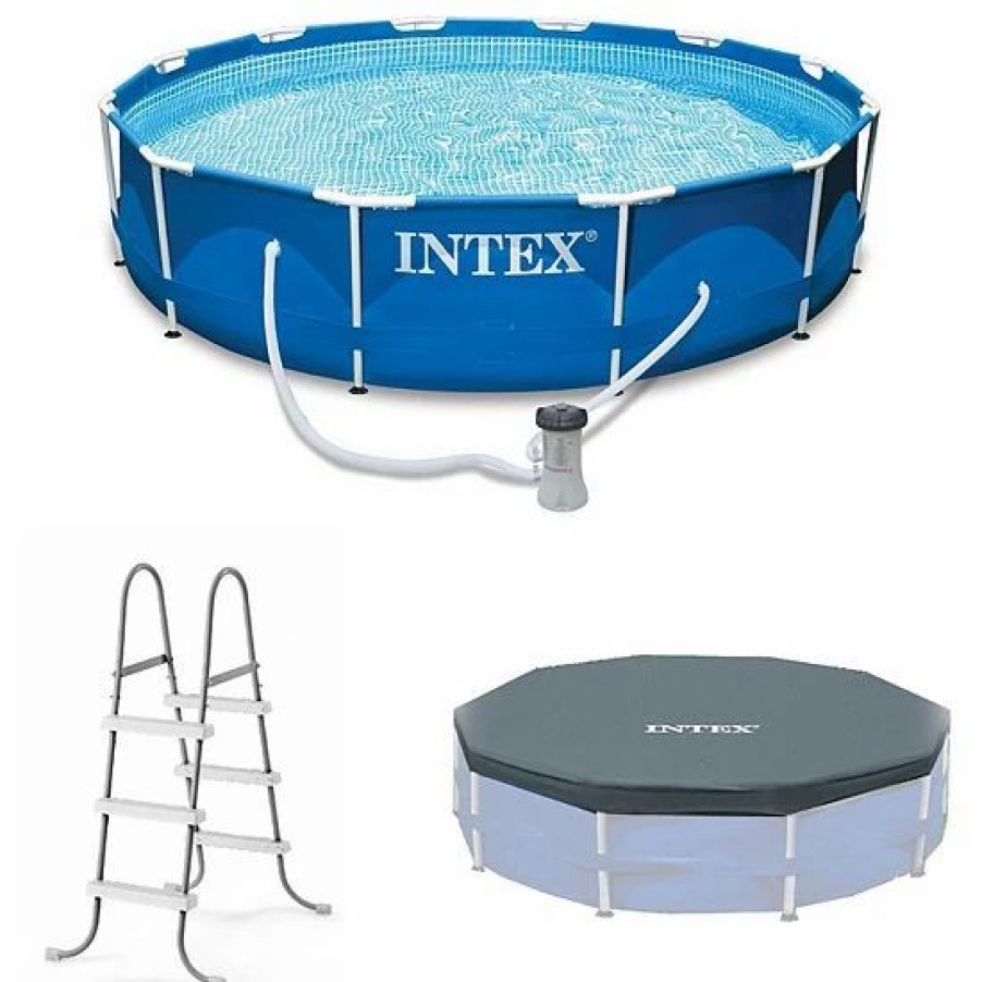 * Intex 12'X30 Swimming Pool W/ Pump, Pool Ladder For 42" Wall, & 12' Cover Sporting Goods