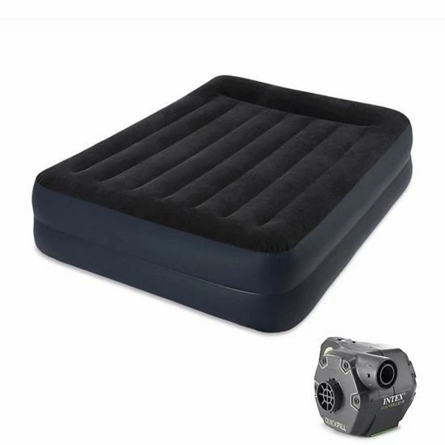 * Intex Pillow Rest Air Mattress Bed W/ Built In Pump, Queen & 120V Cordless Pump Mattresses & Accessories