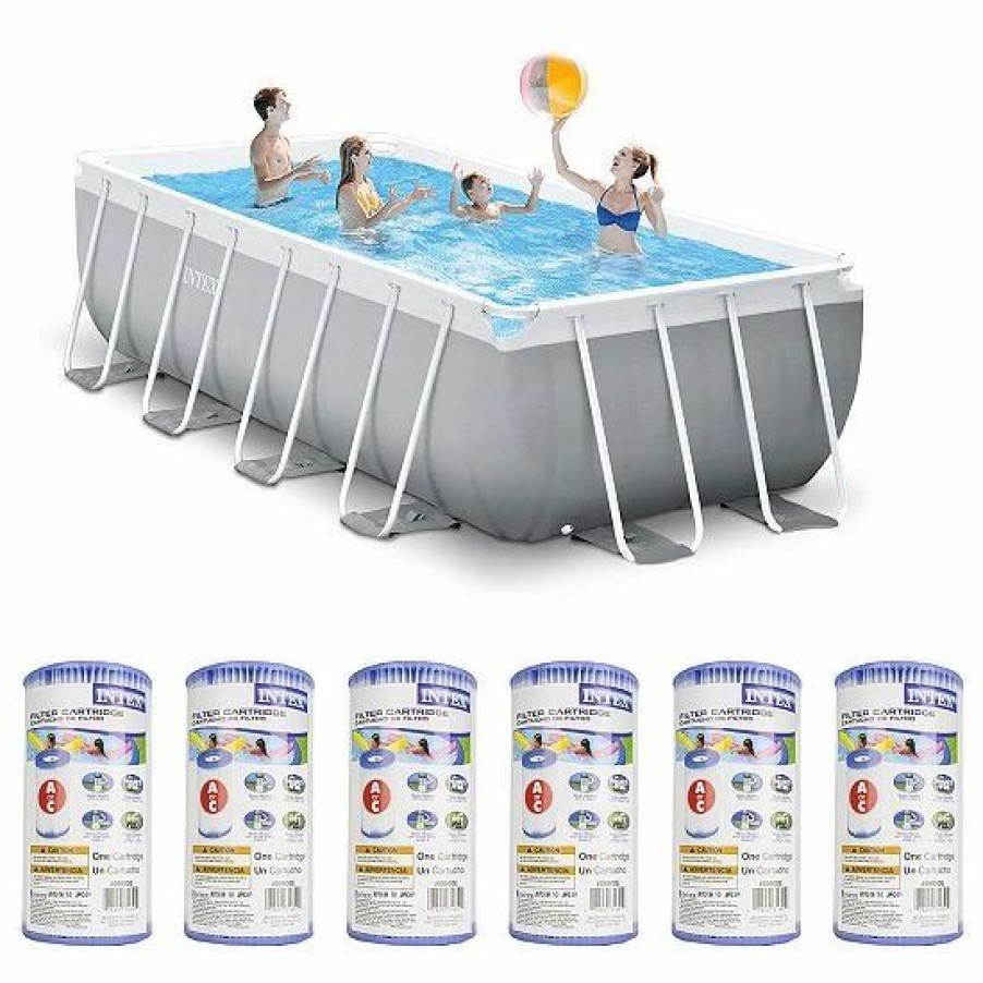 * Intex 16Ft X 3.5Ft Prism Frame Rectangle Pool & Type A Filter Cartridge (6 Pack) Sporting Goods