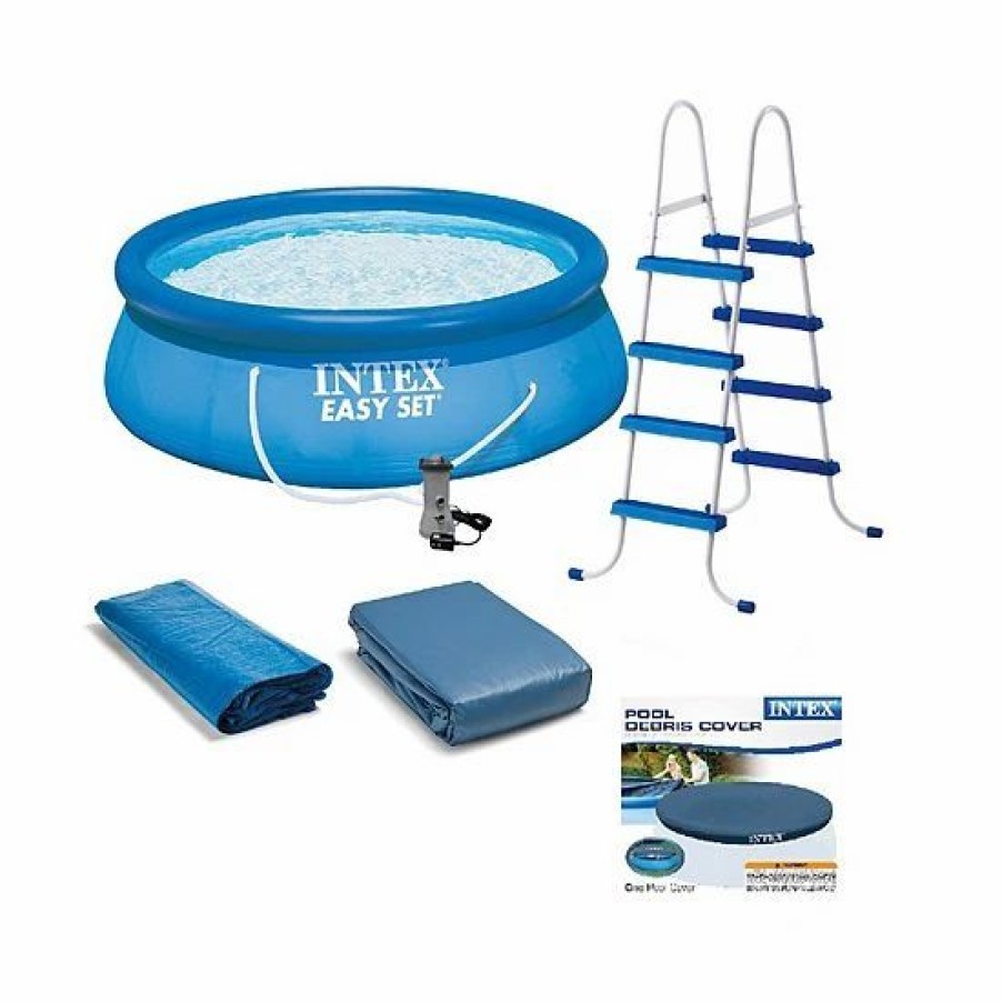 * Intex Above Ground Swimming Pool, Ladder With Pump And 15' Pool Debris Cover Sporting Goods