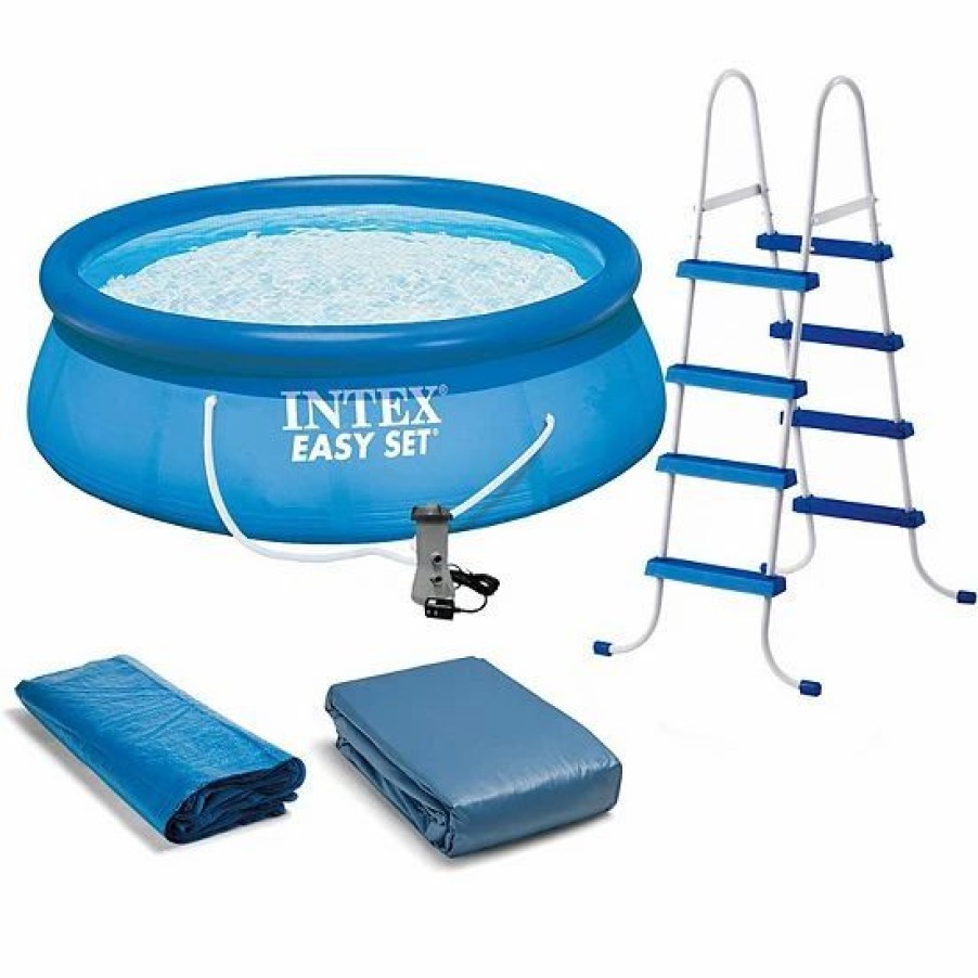 * Intex Above Ground Swimming Pool, Ladder With Pump And 15' Pool Debris Cover Sporting Goods