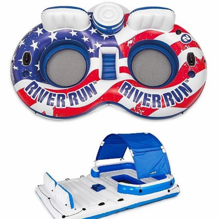 * Intex American Flag 2 Person Pool Float W/ Tropical Breeze 6 Person Lake Raft Outdoor Play Toys