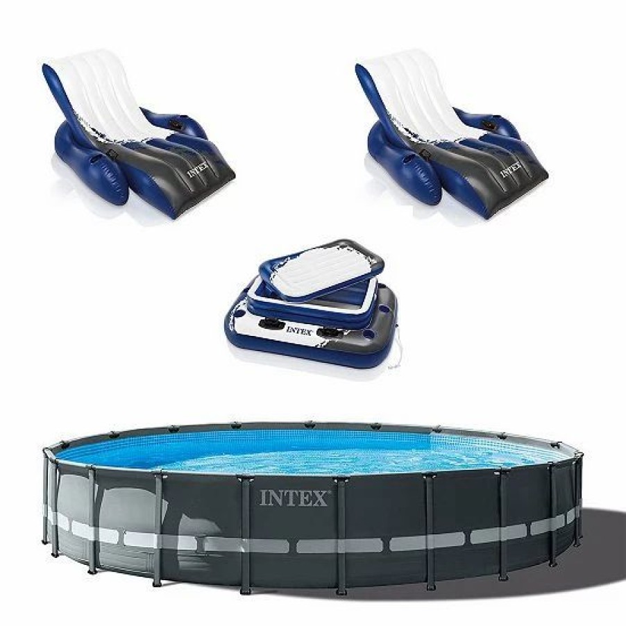 * Intex 24Ft X 52In Ultra Xtr Round Frame Pool, Loungers (2 Pack), Floating Cooler Sporting Goods