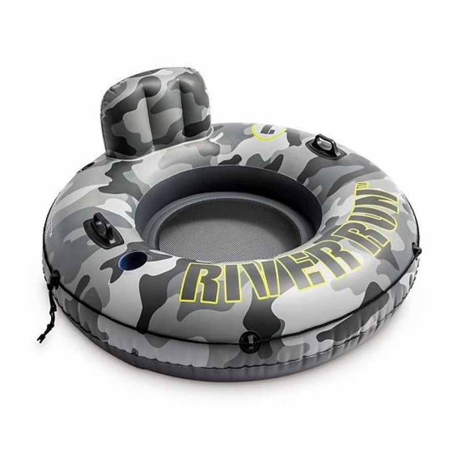 * Intex 56835Ep River Run I Camo Inflatable Floating Tube Raft With Cup Holders Outdoor Play Toys