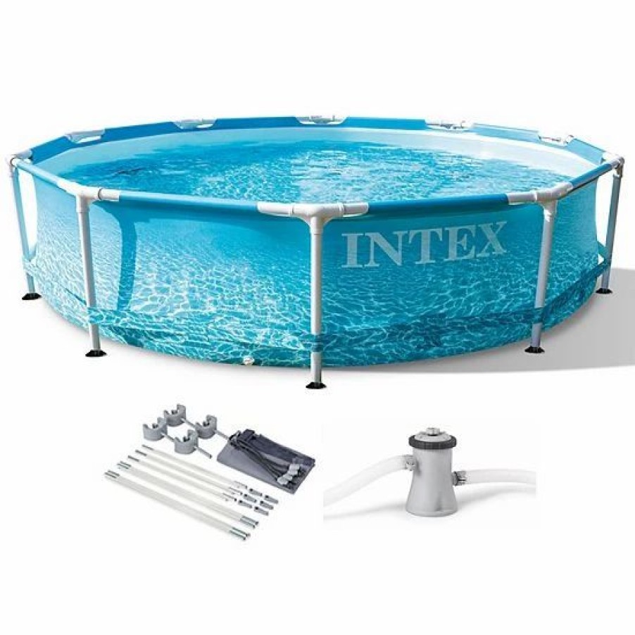 * Intex 28207Eh 10 X 30 Metal Frame Beachside Swimming Pool W/ Pump And Canopy Sporting Goods