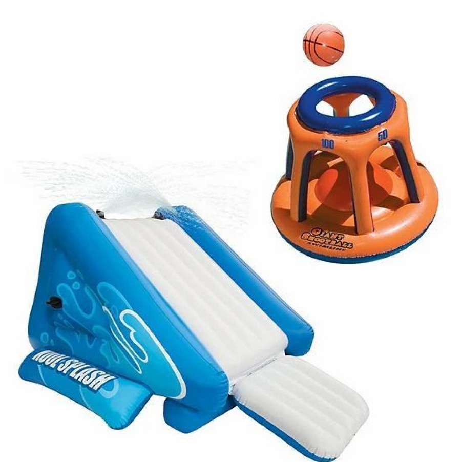 * Intex Kool Splash Inflatable Swimming Pool Water Slide & Giant Basketball Hoop Outdoor Play Toys