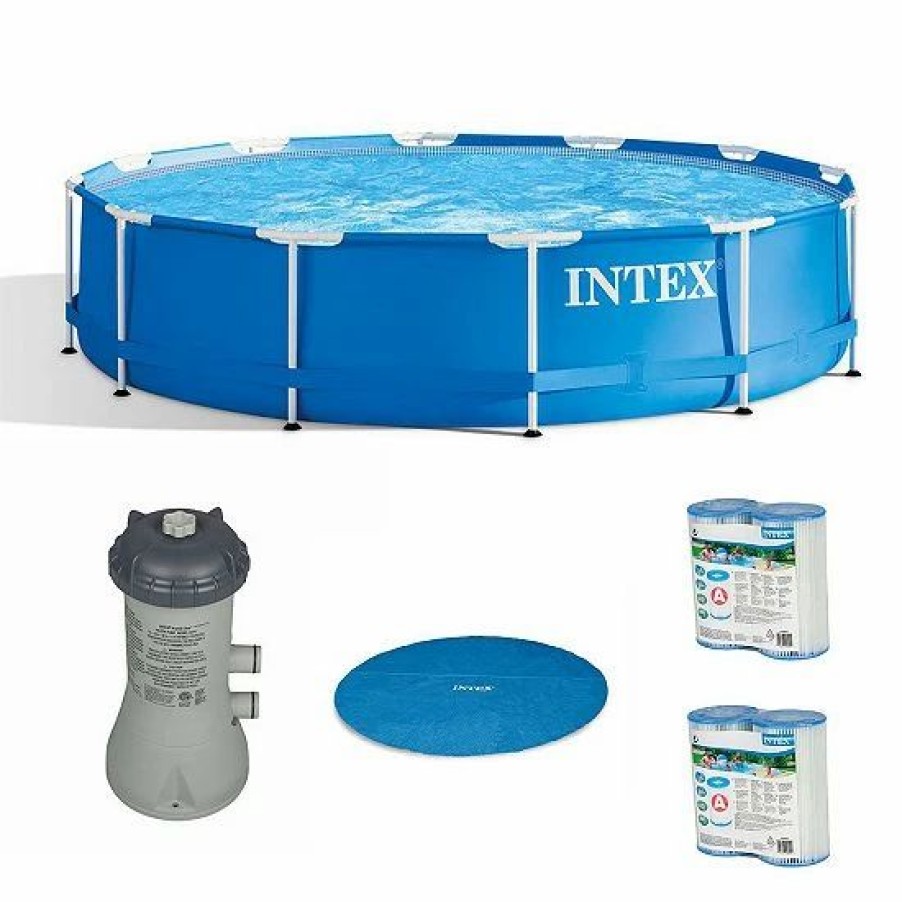 * Intex 12 X 30 Outdoor Pool W/ Cartridge Filter Pump, Filter Cartridge & Cover Sporting Goods