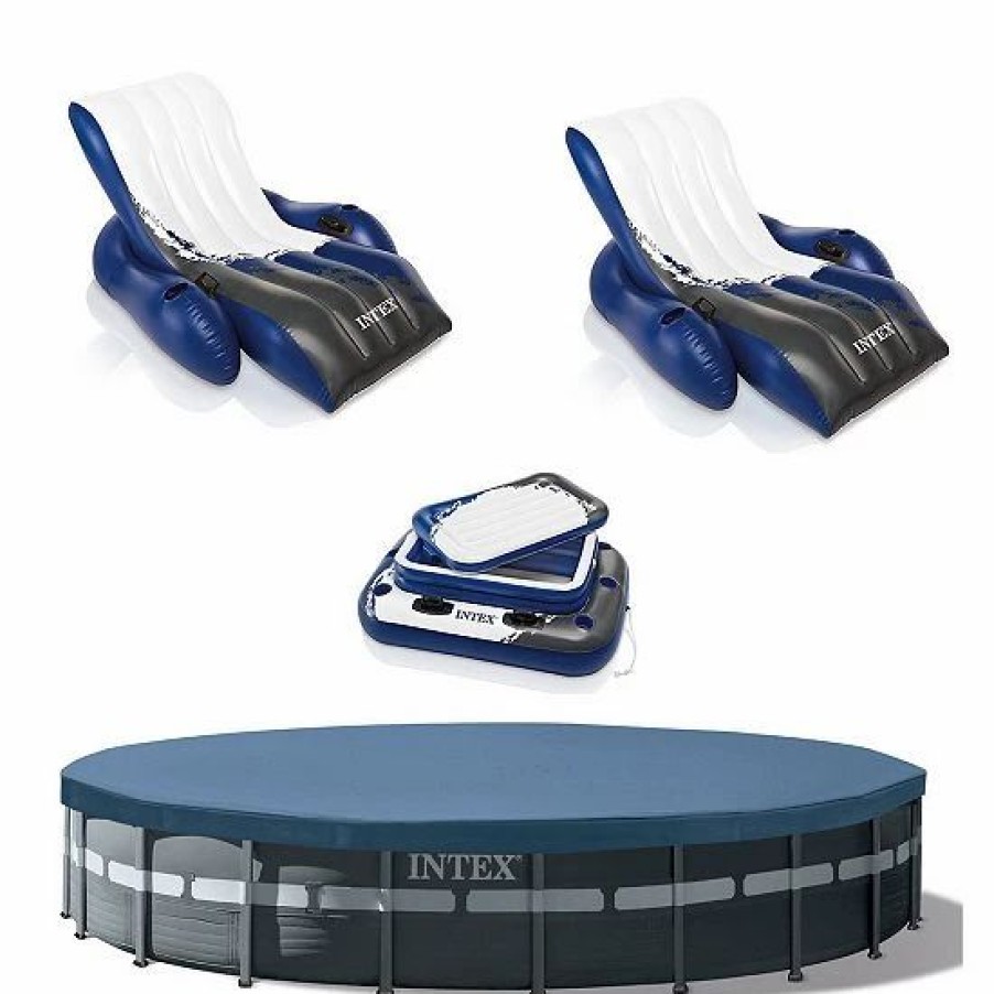 * Intex 26Ft X 52In Above Ground Pool W/ Inflatable Loungers And Floating Cooler Sporting Goods