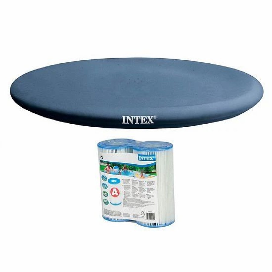 * Intex 13 Foot Easy Set Rope Tie Pvc Pool Cover W/ Type A/C Filter Cartridges Sporting Goods