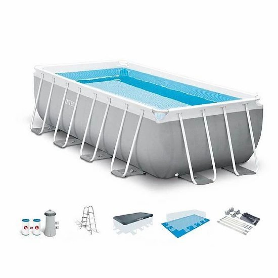 * Intex 16 X 42 Prism Frame Rectangular Above Ground Swimming Pool Set W/ Canopy Sporting Goods