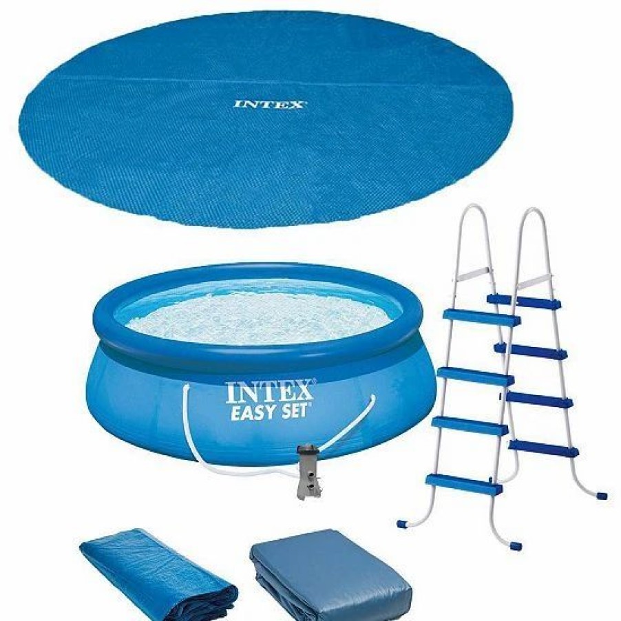 * Intex 15Ft X 48In Easy Set Above Ground Inflatable Pool W/ Pump And Solar Cover Sporting Goods