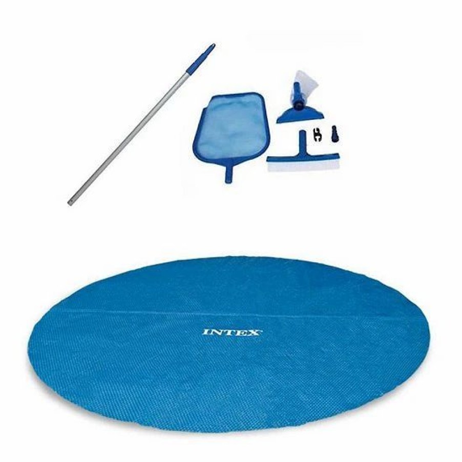 * Intex 18 Ft Round Easy Solar Cover And Maintenance Kit W/ Vacuum Skimmer & Pole Sporting Goods