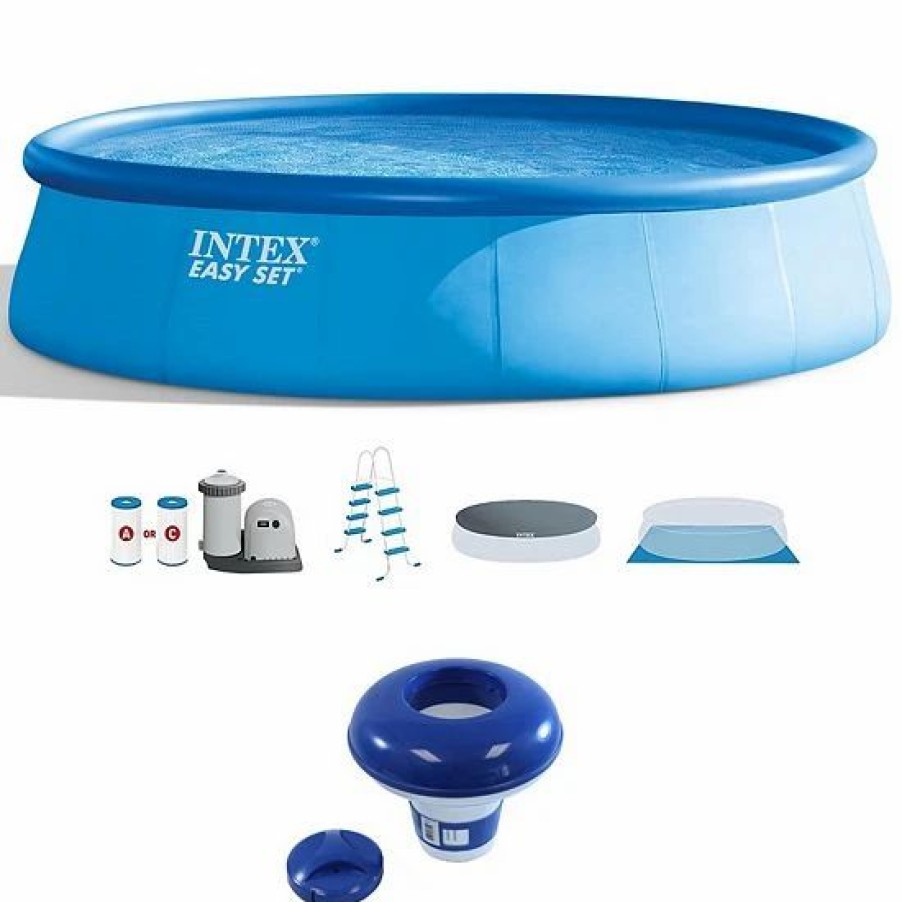 * Intex 18 X 48 Round Above Ground Swimming Pool W/ 7 Chlorine Dispenser Sporting Goods