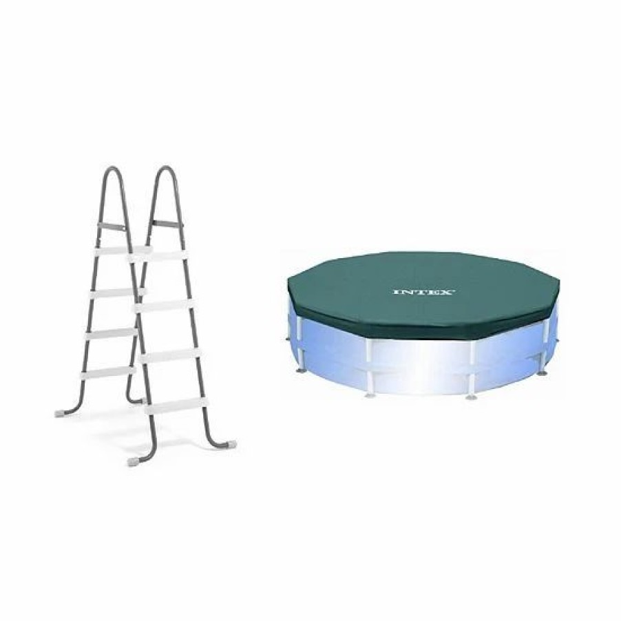 * Intex Pool Ladder For 48 Inch Wall Pools & 15 Pool Debris Cover W/ Drain Holes Sporting Goods