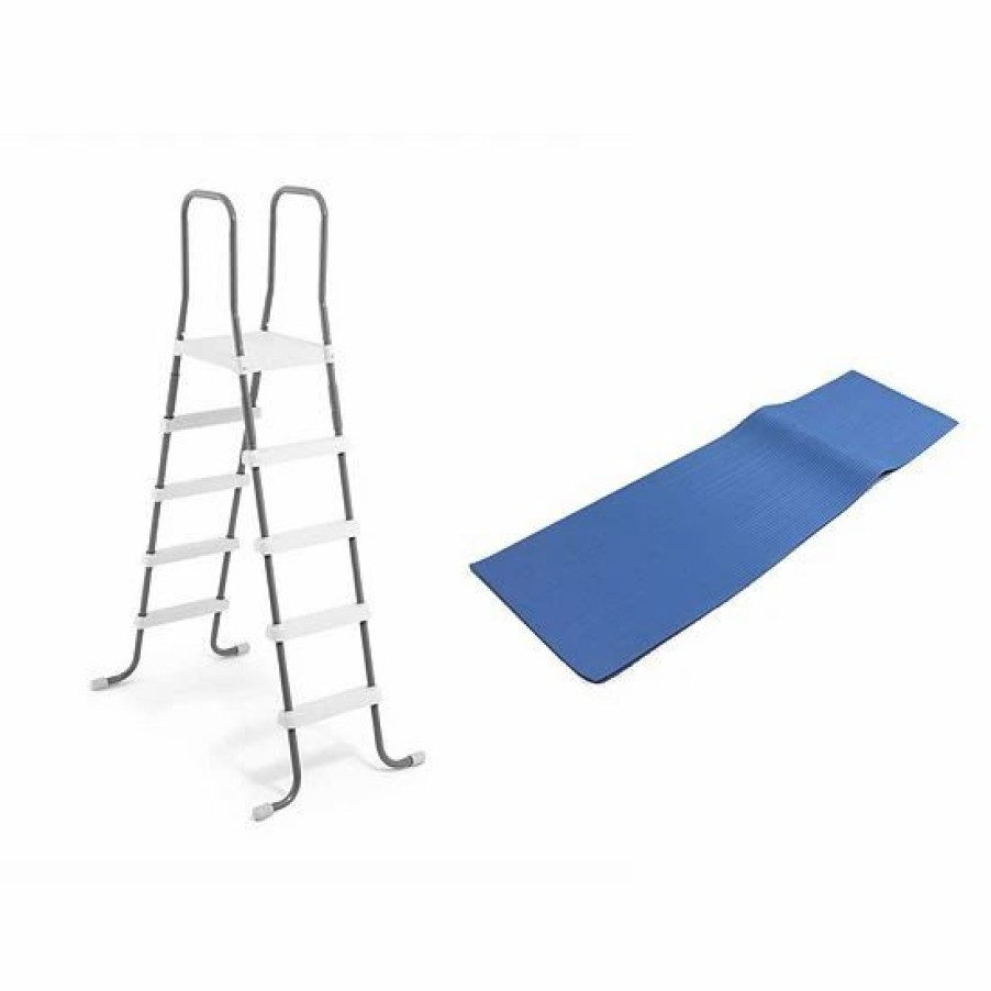 * Intex Steel Frame Above Ground Pool Ladder + Protective Swimming Pool Ladder Mat Sporting Goods