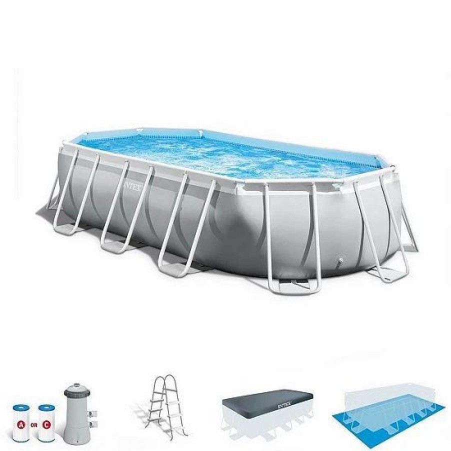 * Intex 16.5Ft X 9Ft 48In Prism Frame Oval Above Ground Swimming Pool Pump Set Sporting Goods