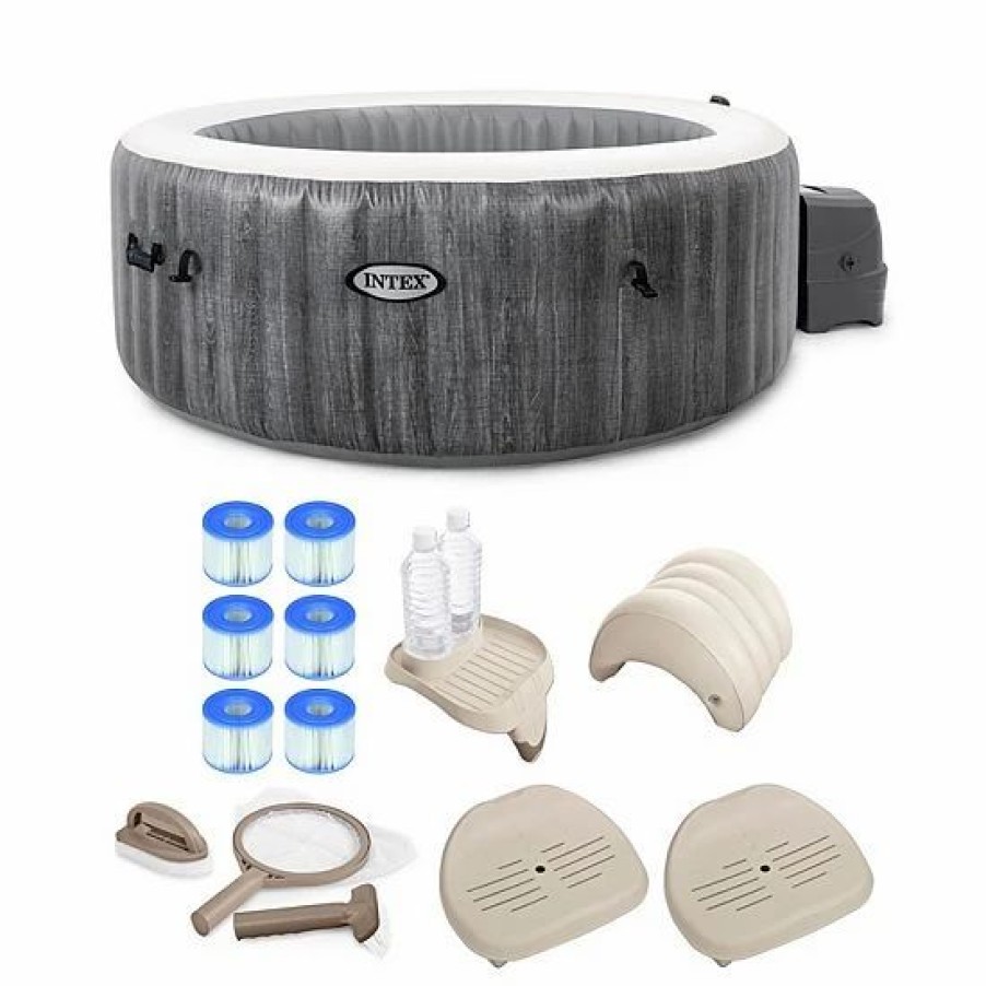 * Intex 28439E Greywood Deluxe 4 Person Inflatable Hot Tub Bubble Jet Spa Kit Sporting Goods