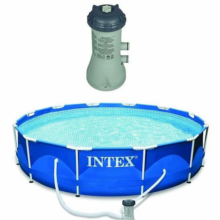 * Intex 12 2.5 Ft Metal Frame Pool W/ Intex Swimming Pool Filter Pump System Sporting Goods