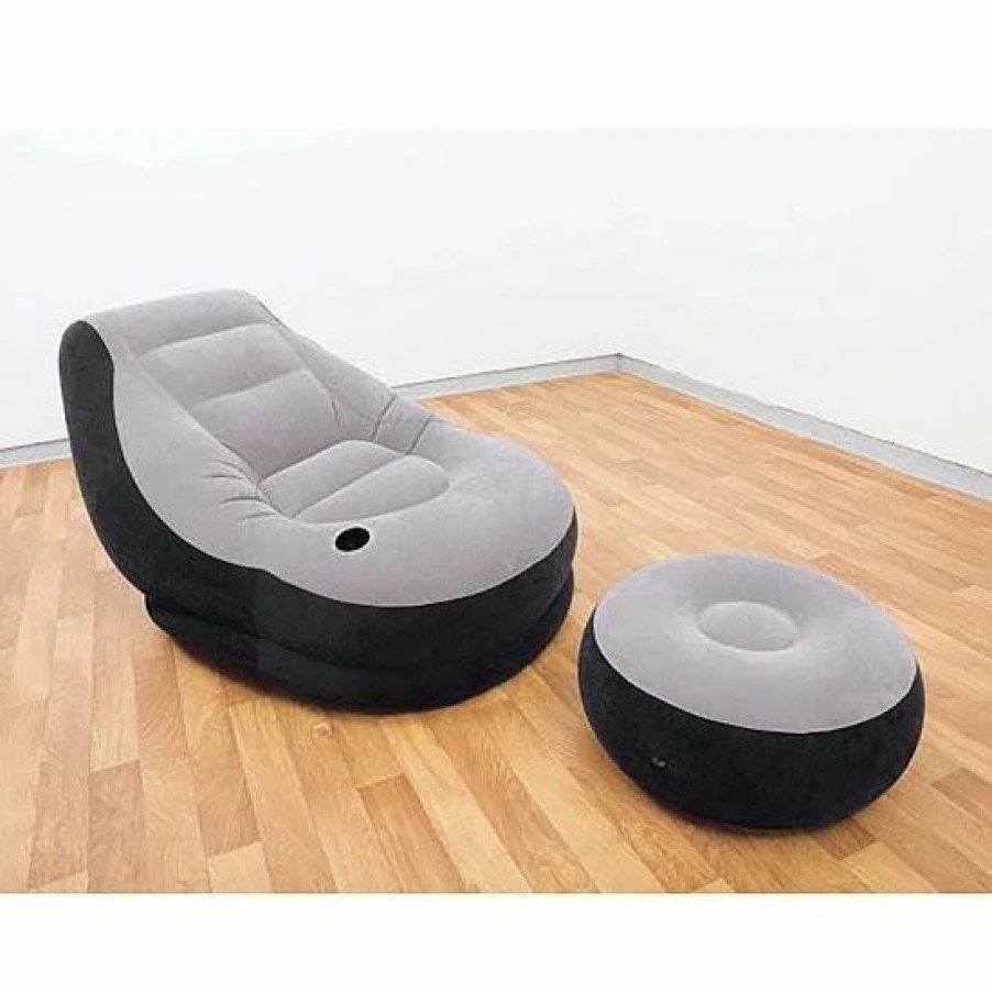 * Intex 68564E Inflatable Ultra Lounge Chair With Cup Holder And Ottoman Set, Gray Tools & Hardware