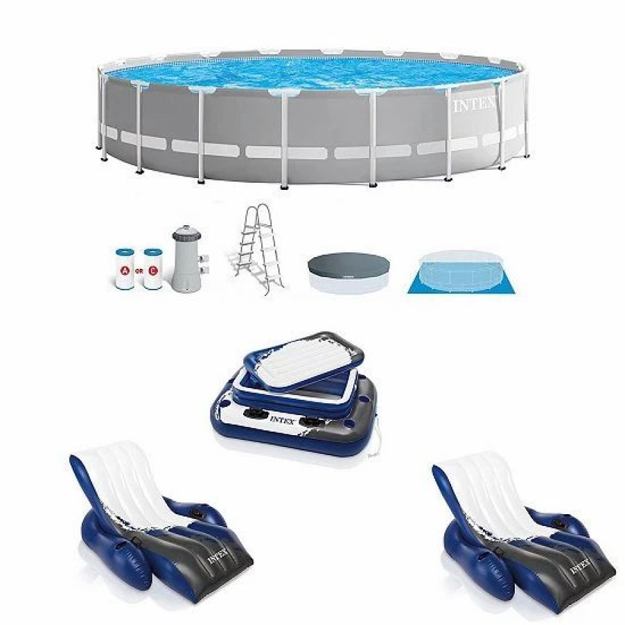 * Intex 18Ft X 42In Prism Above Ground Pool, Inflatable Loungers (2 Pack) & Cooler Sporting Goods