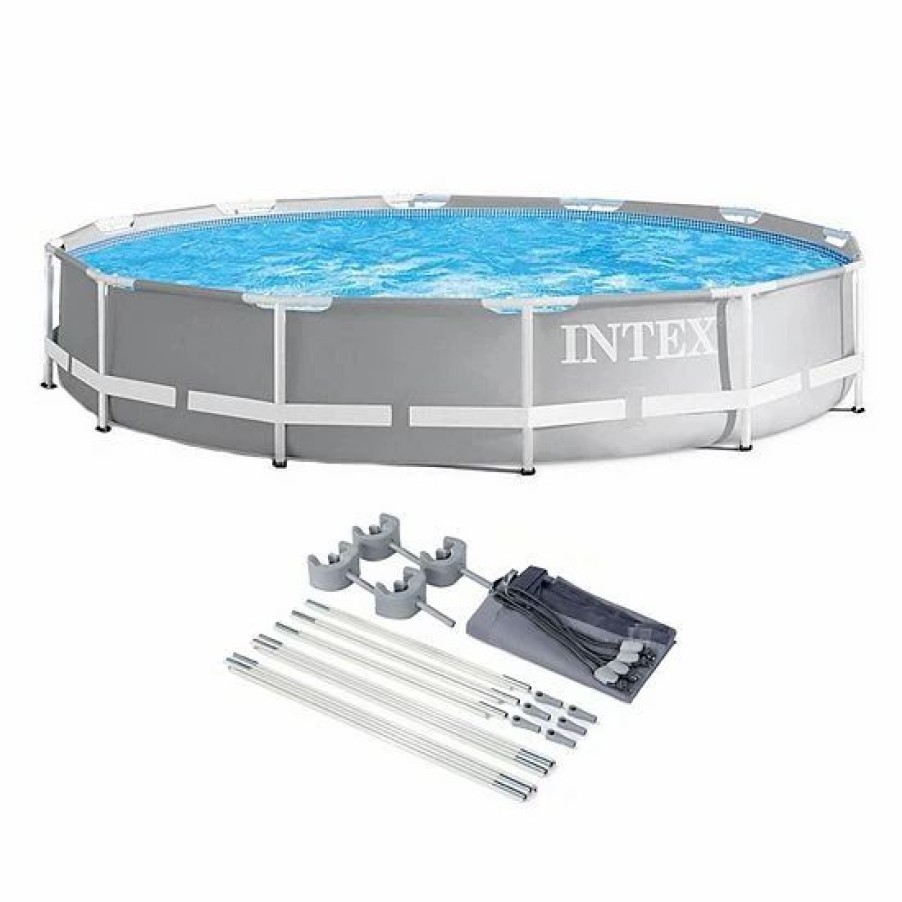 * Intex 12Ft X 30In Prism Metal Frame Above Ground Round Swimming Pool & Canopy Sporting Goods