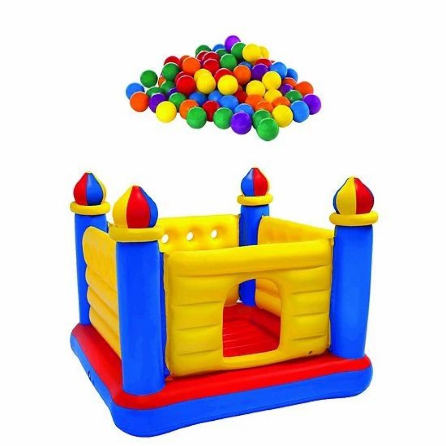 * Intex 100-Pack Plastic Ballz Bundled W/ Inflatable Colorful Jump-O-Lene Bouncer Outdoor Play Toys