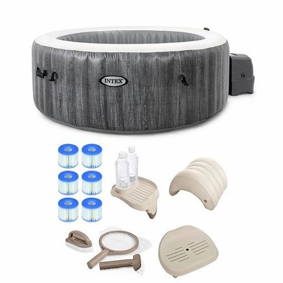 * Intex 28439E Greywood Deluxe 4 Person Inflatable Hot Tub Bubble Jet Spa Kit Sporting Goods