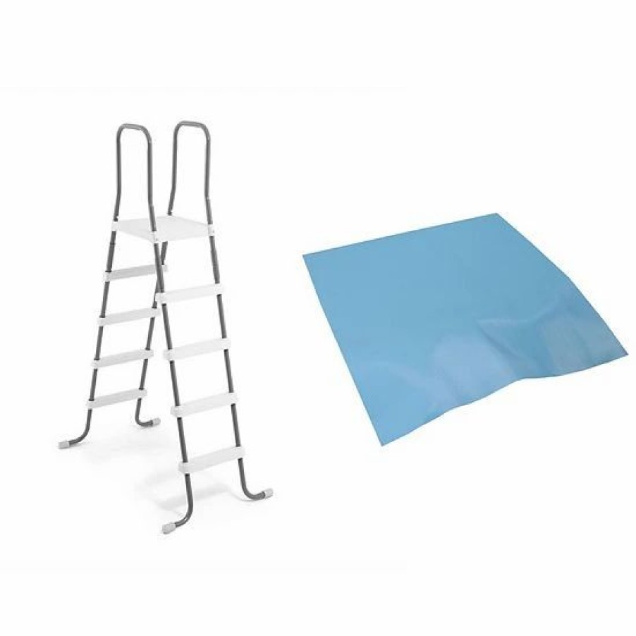 * Intex Steel Frame Above Ground Swimming Pool Ladder + Pool Ladder Step Pad Sporting Goods