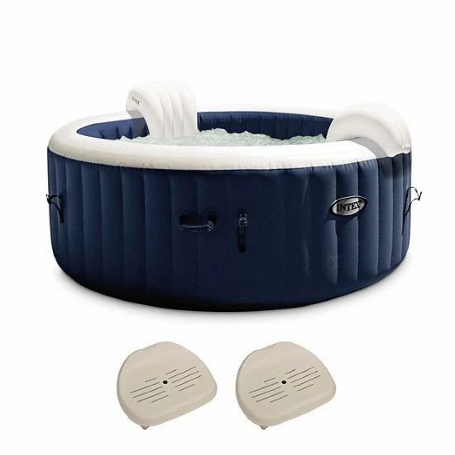 * Intex Purespa Plus 6 Person Inflatable Hot Tub Bubble Jet Spa W/ 2 Seats, Navy Sporting Goods