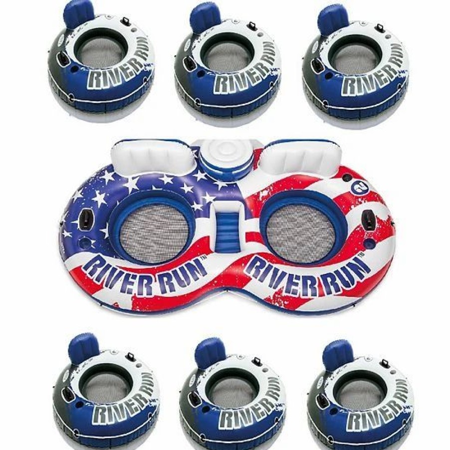 * Intex American Flag 2 Person Float W/ River Run 1 Person Tube (6 Pack) Outdoor Play Toys