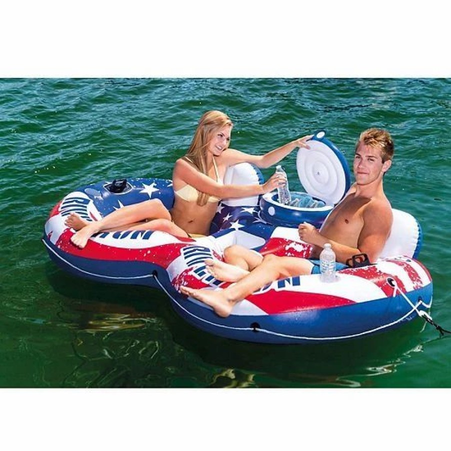 * Intex 56855Vm Inflatable American Flag 2 Person Pool Tube Float With Cooler Outdoor Play Toys