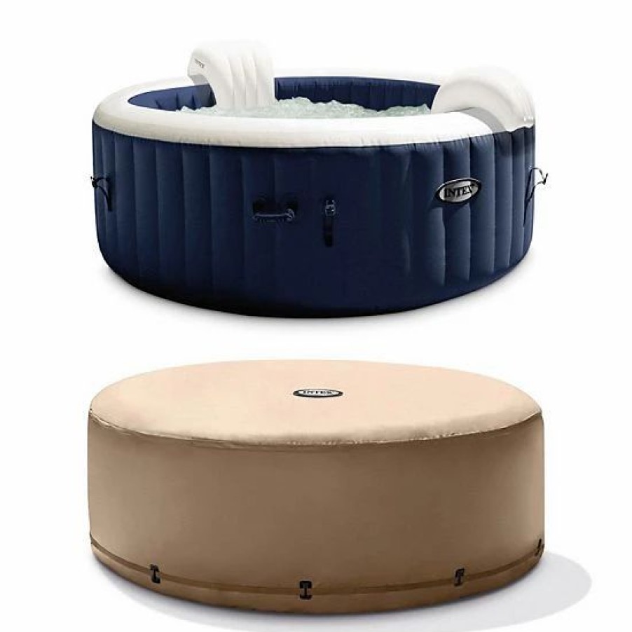 * Intex Purespa 4 Person Inflatable Portable Heated Jet Hot Tub & Cover Package Sporting Goods