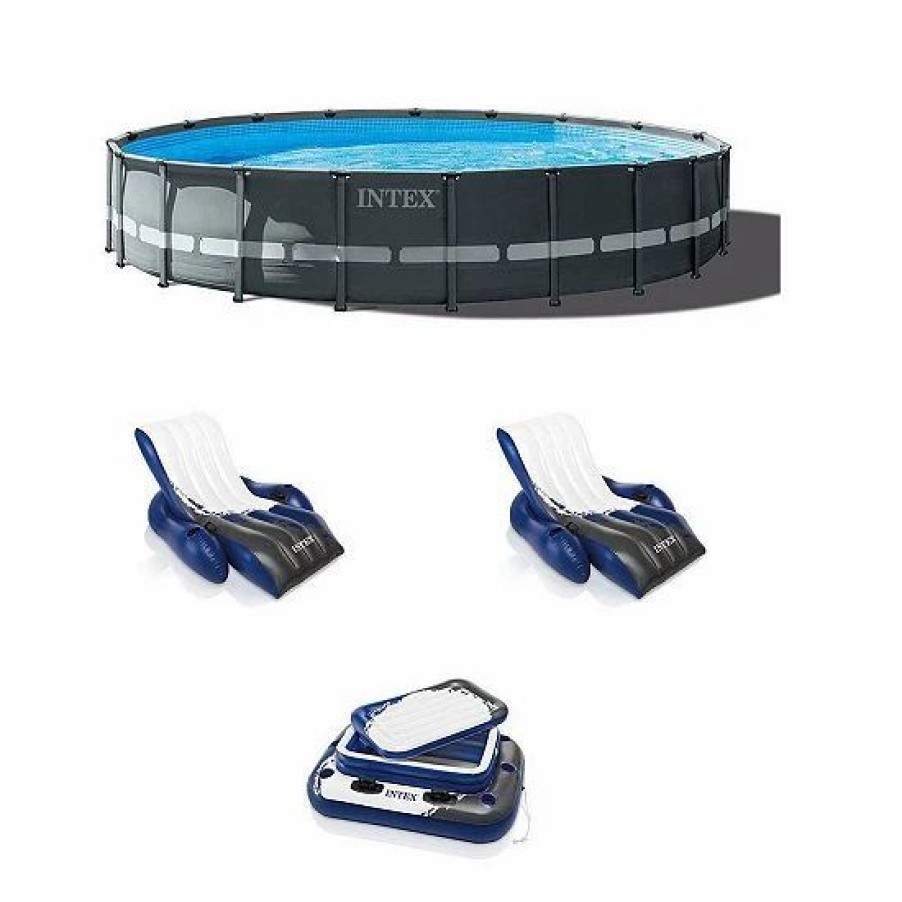 * Intex 20Ft X 48In Ultra Xtr Round Pool, Pump, Ladder, Lounger (2 Pack), & Cooler Sporting Goods