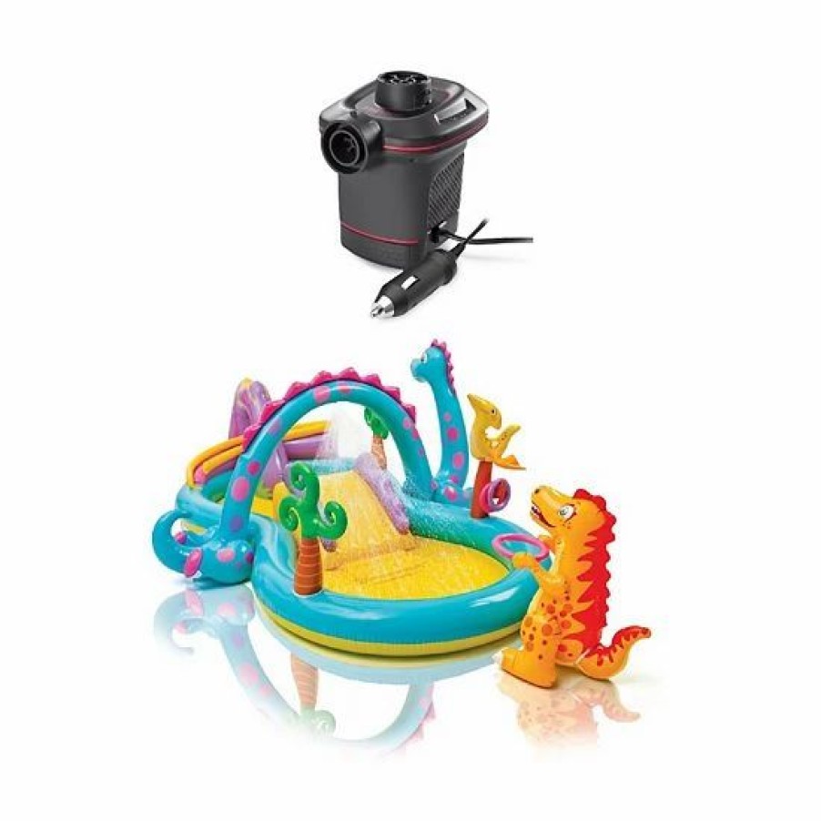 * Intex Corded Electric Air Pump W/ Intex Kids Inflatable Play Center Slide Outdoor Play Toys