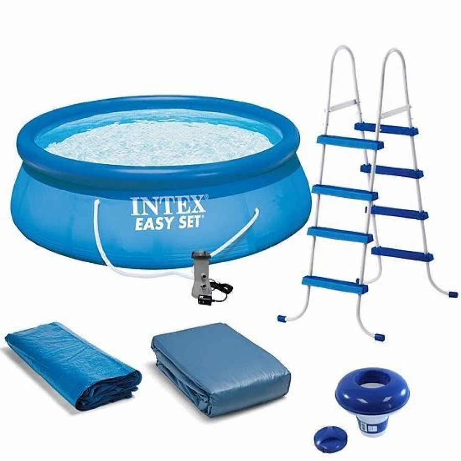 * Intex 15 X 4' Inflatable Pool, Ladder, Pump And Hydrotools Chlorine Dispenser Sporting Goods