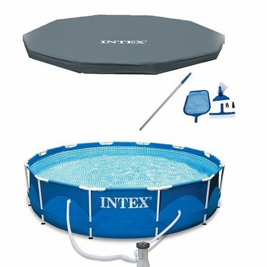 * Intex 12 X 30 Metal Frame Above Ground Pool, Filter, Cover, & Maintenance Kit Sporting Goods