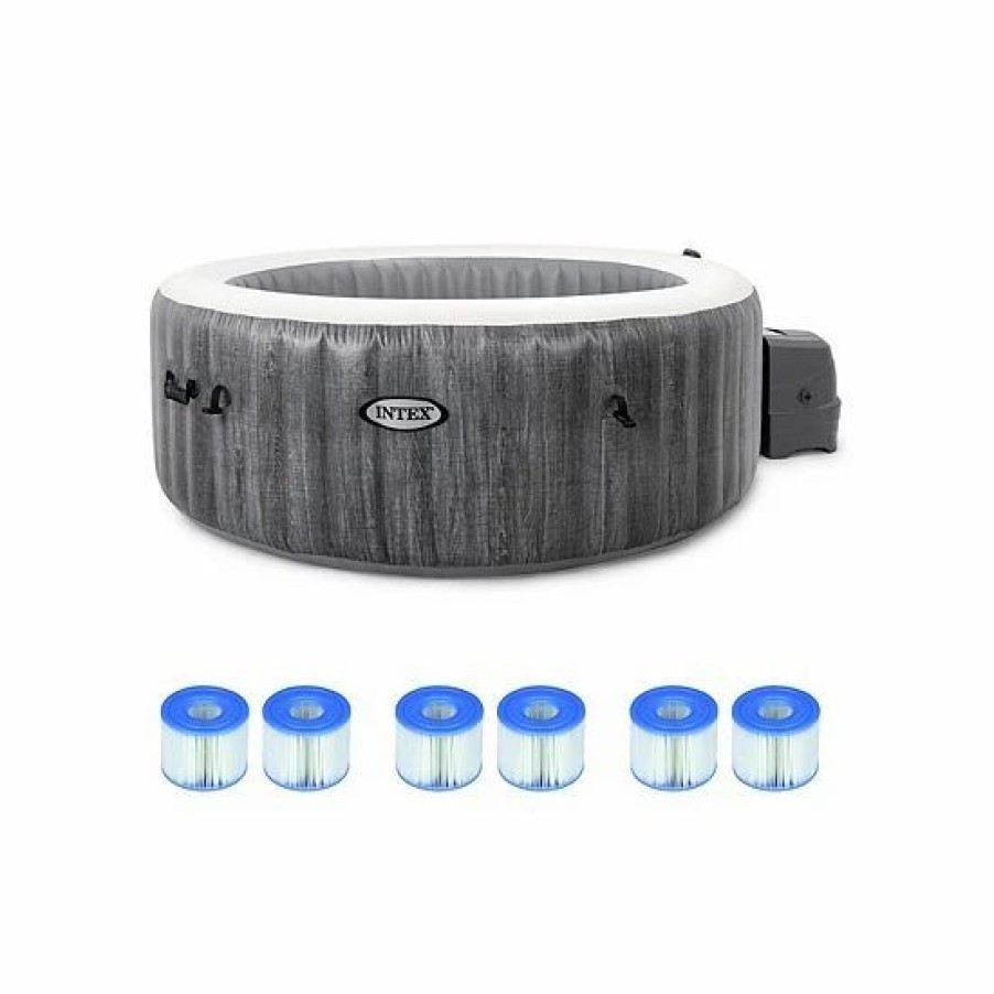 * Intex Purespa Greywood Deluxe 6 Person Hot Tub With 6 Type S1 Filter Cartridges Sporting Goods