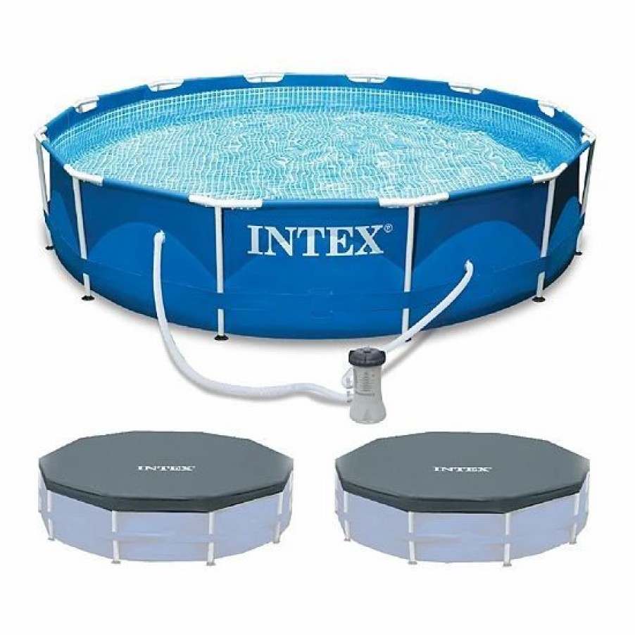 * Intex 12'X30 Metal Frame Swimming Pool With Filter Pump & 2 Pool Debris Cover Sporting Goods