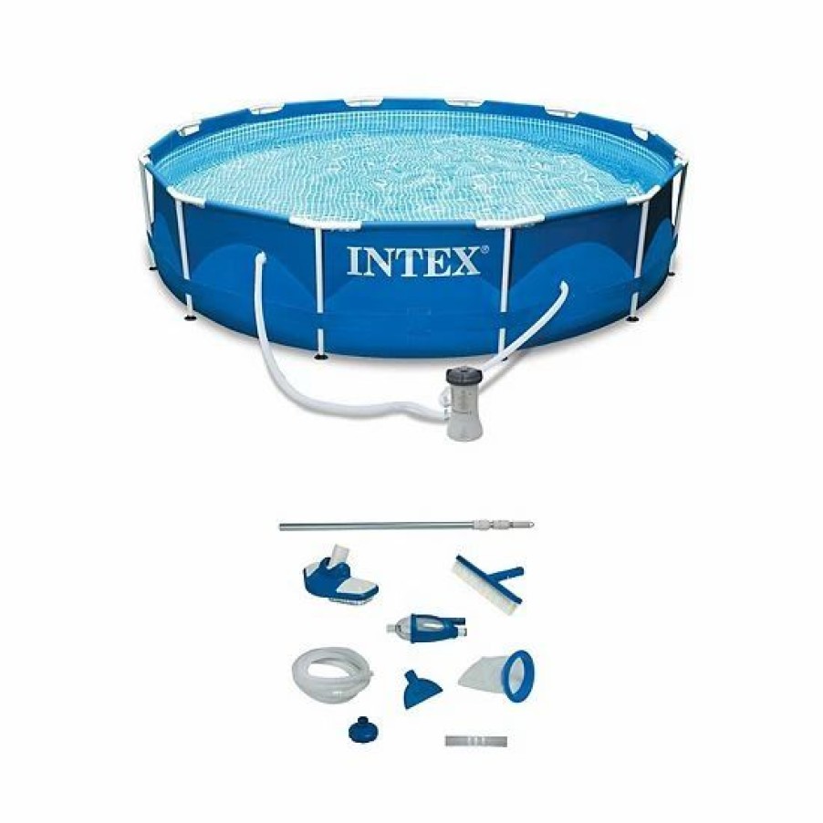 * Intex 12 X 30 Metal Frame Swimming Pool W/ Filter Pump & Pool Maintenance Kit Sporting Goods