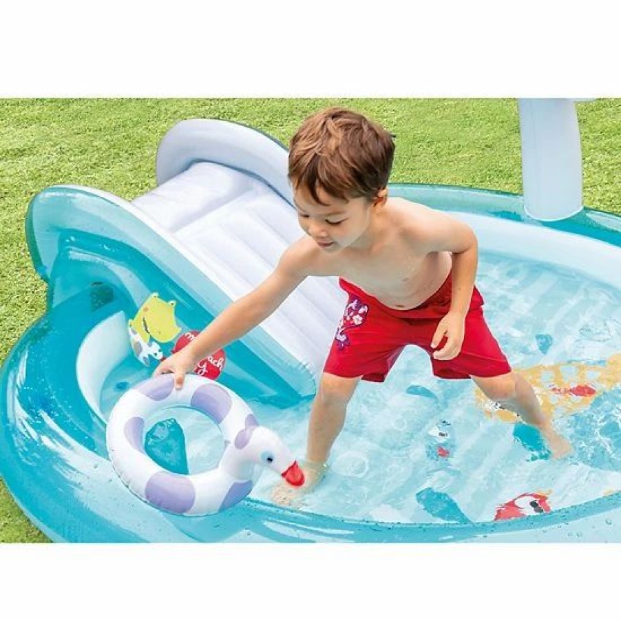 * Intex 57165Ep Gator Outdoor Inflatable Kiddie Pool Water Play Center With Slide Outdoor Play Toys