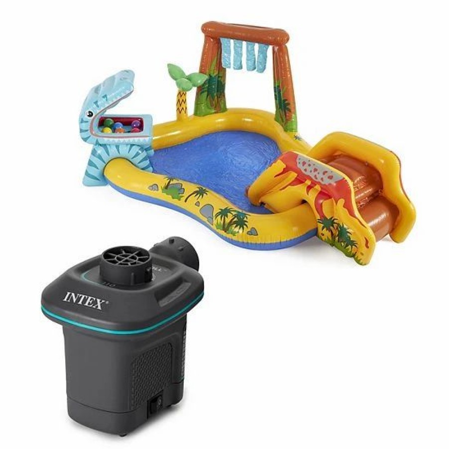 * Intex 120V Electric Air Pump & Intex Inflatable Dinosaur Play Center Kids Pool Outdoor Play Toys